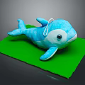 Blue Plush Whale Stuffed Toy On Green Mat With Soft Fabric