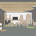 Modern Kindergarten Classroom Interior With Colorful Kids Furniture Bookshelves And Bright Lighting