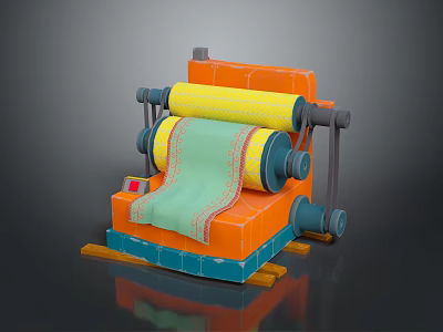 Colorful Animal Patterned Fabric On Orange Loom Machine With Scrolls 3d model