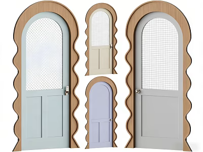 Hinged Doors With Arched Top Wavy Frame And Mesh Glass In Multiple Colors 3d model