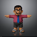 Playful Cartoon Character In Pink Shirt With Blue Tie Black Shorts And Striped Slippers