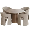 Modern Round Wooden Dining Table Set With Four Light Gray Fabric Chairs 3d model