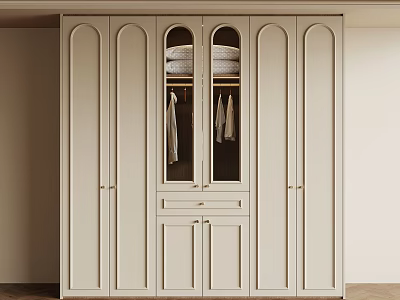 Modern Cream White Wardrobe With Glass Doors Drawers And Hanging Space 3d model