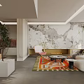 Bright Modern Open Interior With Colorful Rug Sofa Coffee Table And Green Wall