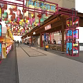 Vibrant Commercial Street With Colorful Lanterns Neon Signs Shops And Pedestrians