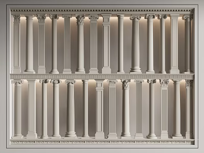 Classical Roman Columns In Double Layer Arrangement With Ornate Capital Details For Interior Design 3d model