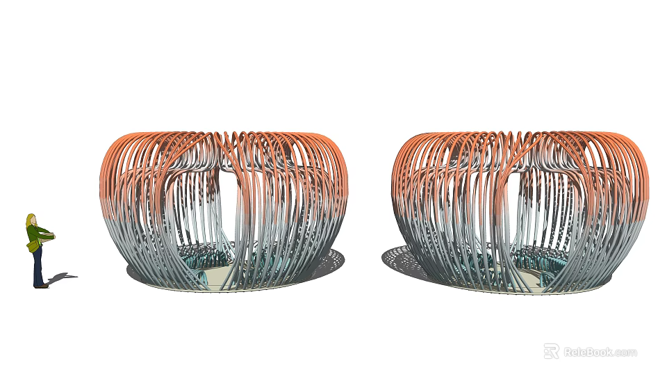 Modern Pergola With Woven Metal Structure And Gradient Orange Gray Color Design 3d model 