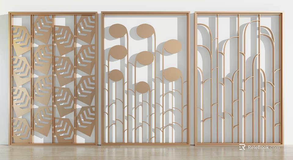 Decorative Metal Room Dividers With Geometric Patterns And Leaf Motifs For Interior Decoration 3d model 