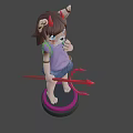 Woman With Cat Ears Horns Holding Red Trident Wearing Purple Top Blue Skirt Pastel Gradient