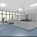 Modern Laboratory Interior Design With Spacious Workbench Cabinets Large Windows And Bright Lighting 3d model