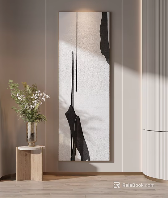 Modern Minimalist Interior With Decorative Painting Vase And Green Plants 3d model 