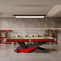 Billiard Room Interior Design With Green Felt Table Red Legs Cue Rack And Gray Stone Wall