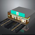Retail Store Building With Green Awning Parking Lanes And Brown White Exterior