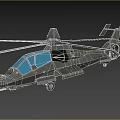 Military Style Gray Helicopter 3D Model With Blue Windows And Front Cannon