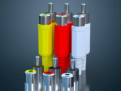 Various Colorful Switch Panels With Silver Tops And Multiple Color Bases On Display Collection 3d model