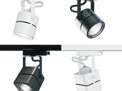 Black And White Downlights And Spotlights With Modern Track Mounted Design 3d model