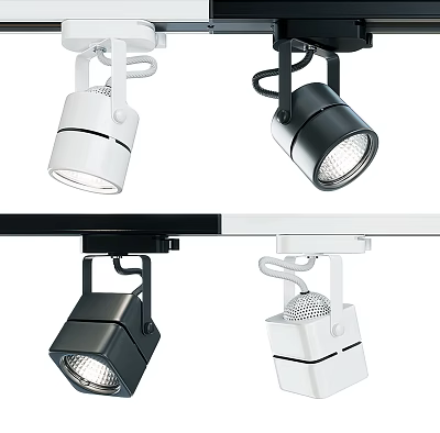 Black And White Downlights And Spotlights With Modern Track Mounted Design 3d model