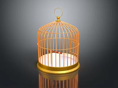 Golden Birdcage Decorative Ornament Set With Exquisite Base And Home Decor Accent 3d model