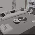 Modern Minimalist Sofa and Coffee Table Set With White Pillows Circular Tables and Accent Chairs