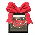 Decorative Gift Box With Red Bow Transparent Window Heart Shaped Red Roses White String Lights 3d model
