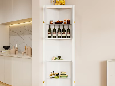 Modern White Storage Cabinet With Multiple Shelves For Kitchen Wine Bottles And Dishes 3d model
