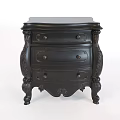 Elegant Vintage Black Console Cabinet and Side Cabinet with Carved Details and Drawers