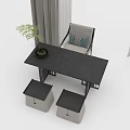 Modern Tea Table Set With Chairs Grey Stools And Green Potted Plant Decor 3d model