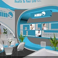 Xiamen SIHO Health Exhibition Booth With Blue White Design And Display Area