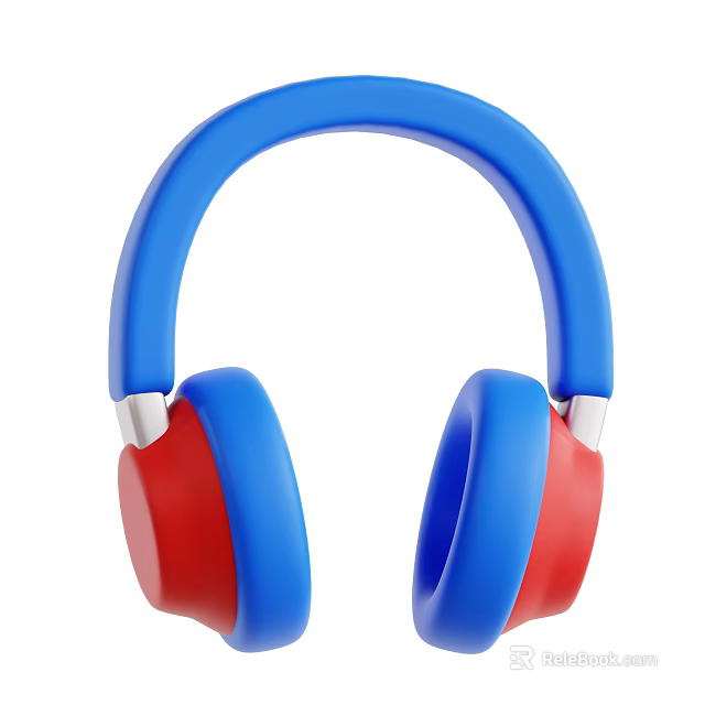 Stylish Over Ear Headphones With Blue Red Accents And Soft Ear Cushions 3d model 