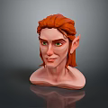 3D Cartoon Style Elf Character Bust Model With Red Hair Green Eyes And Pointed Ears