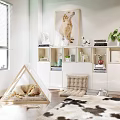 Garden Decor Display With Green Plants White Cabinet Decorative Items Near Window And Cowhide Rug