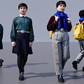 Women Fashion Outfits Showcased From Different Angles With Green Top Black Skirt And Yellow Backpack