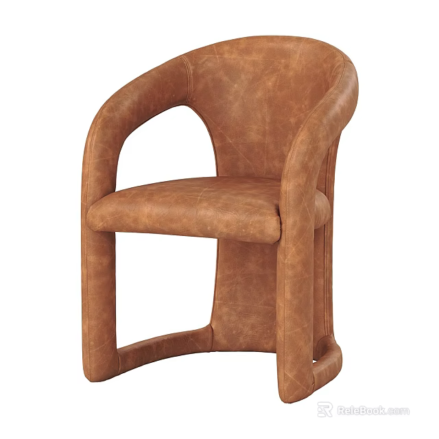 Modern Single Sofa with Brown Leather Curved Arms Comfortable Design for Living Room 3d model 