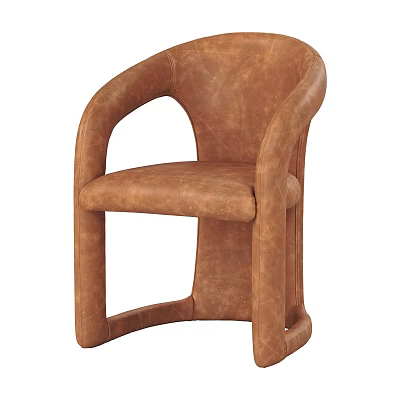 Modern Single Sofa with Brown Leather Curved Arms Comfortable Design for Living Room 3d model
