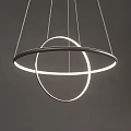 Modern Minimalist Hanging Chandelier With Double Illuminated Metal Rings And Sleek Lines