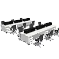 Modern Office Desk Setup With Multiple Workstations Drawers And Ergonomic Chairs 3d model