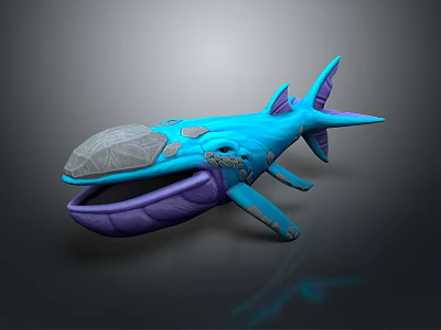 Blue And Purple Whale 3D Model With Open Mouth And Decorative Details 3d model