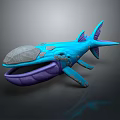 Blue And Purple Whale 3D Model With Open Mouth And Decorative Details