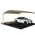 Modern Metal Frame Carport With White Sedan In Parking Space