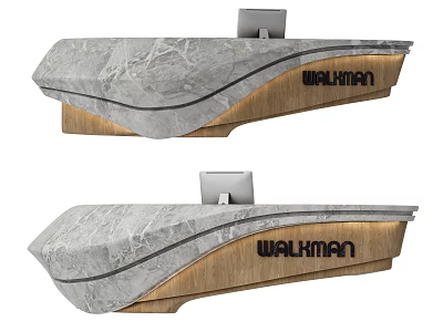 Modern Bar Counter With Gray Marble Top Wooden Sides WALKMAN Logo And Computer Monitor 3d model