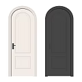 White And Black Interior Hinged Doors With Arched Top And Panel Design 3d model