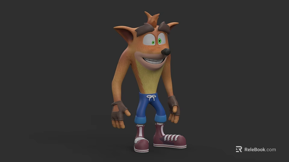 3D Animated Cartoon Character With Brown Fur Yellow Belly Blue Pants And Red Shoes 3d model 