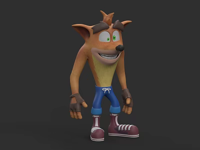 3D Animated Cartoon Character With Brown Fur Yellow Belly Blue Pants And Red Shoes 3d model