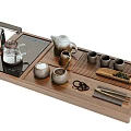 Modern Wooden Tea Set With Teapot Tea Cups Strainer And Wooden Tray