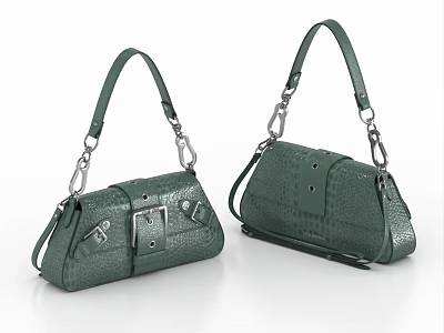 Green Crocodile Pattern Handbags With Metal Buckles And Hand Straps 3d model