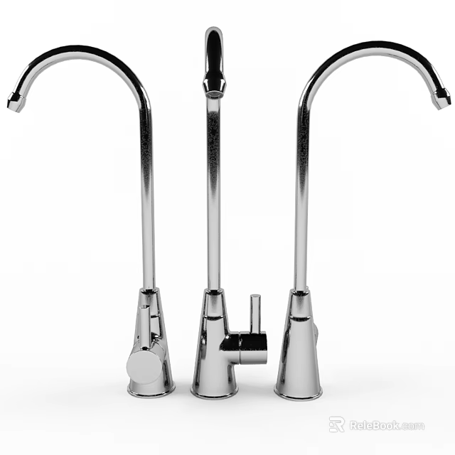 Three Modern Stainless Steel Water Faucets With Polished Silver Finish And Sleek Design 3d model 