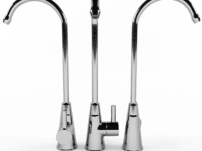 Three Modern Stainless Steel Water Faucets With Polished Silver Finish And Sleek Design 3d model