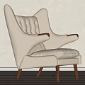Modern White Leather Leisure Chair With Button Tufted Backrest And Wooden Arms