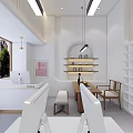 Modern Minimalist Office Interior With White Desks Computers Pendant Lights And Bookshelves