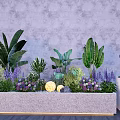 Bonsai Potted Plants With Various Greenery Purple Flowers Yellow Lights And Rabbit Decor